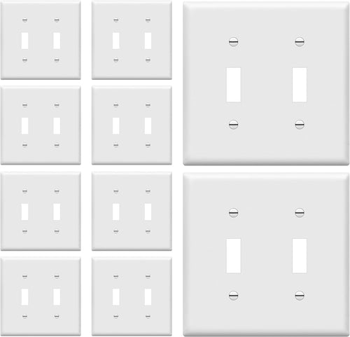 - FBA_8812-W-10PCS Toggle Light Switch Wall Plate, Size 2-Gang 4.50" X 4.57", Unbreakable Polycarbonate Thermoplastic, 8812-W-10PCS, White (10 Pack)
